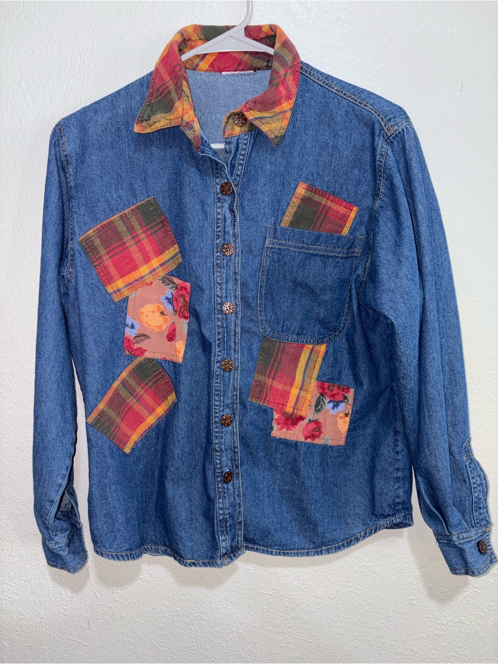 Denim Patchwork Button-Up Jacket - Blue - Picture 2 of 6